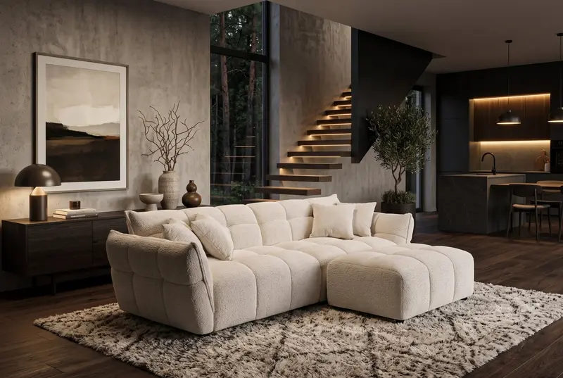 SOFA CLOUD 260 CM BEŻOWA TKANINA BOUCLE / 49012 / INVICTA INTERIOR