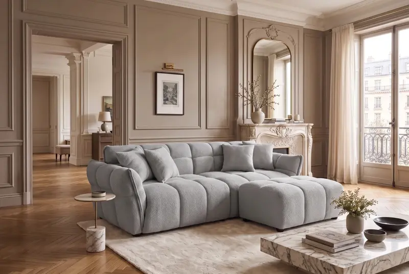 SOFA CLOUD 260 CM SZARA TKANINA BOUCLE / 44073 / INVICTA INTERIOR