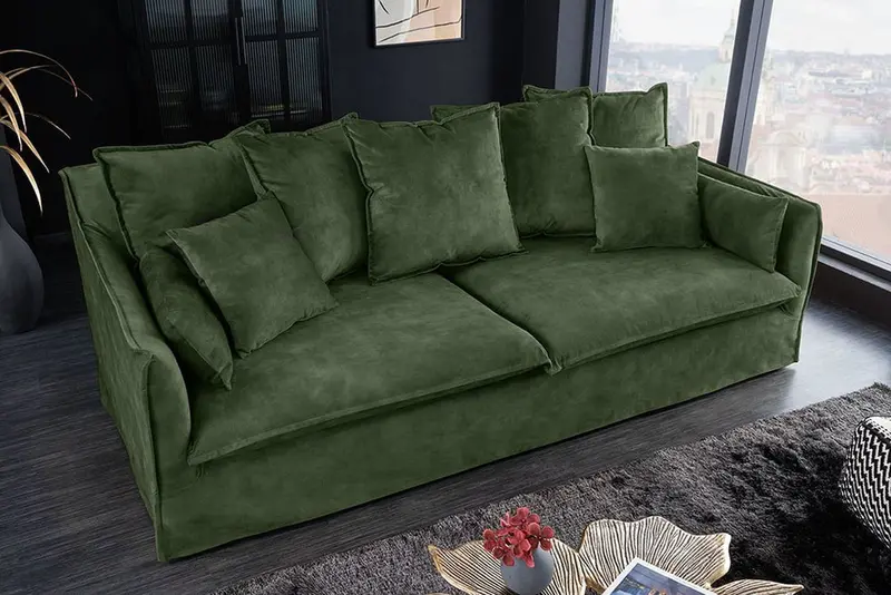 SOFA HEAVEN 3 OSOBOWA CIEMNOZIELONY AKSAMIT 215 CM / 40833 / INVICTA INTERIOR