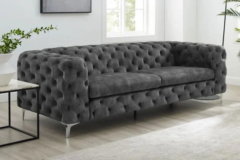 SOFA MODERN BAROCK 240 CM CIEMNOSZARY AKSAMIT / 41134 / INVICTA INTERIOR