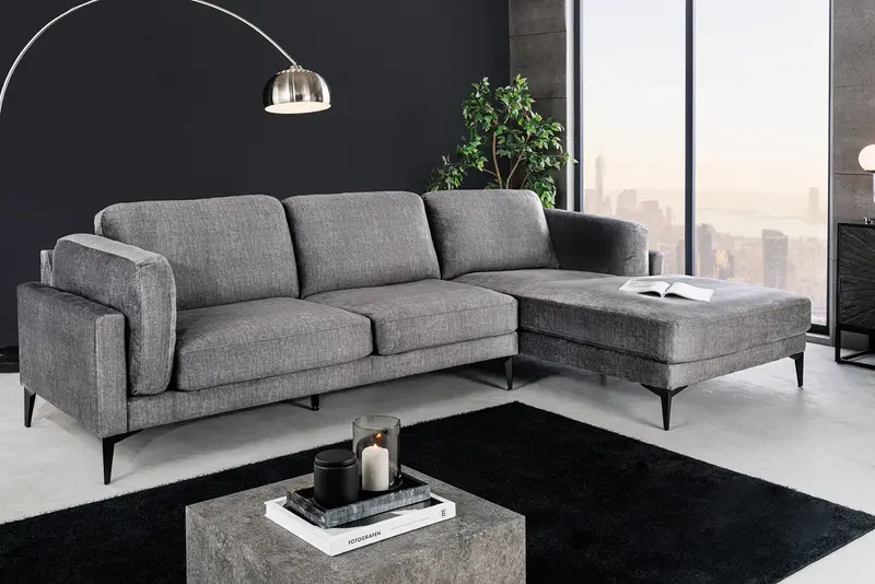 SOFA NAROŻNA MANHATTAN PRAWO STRONNA SZARY AKSAMIT / 44277 / INVICTA INTERIOR