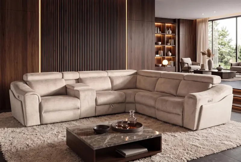 SOFA NAROŻNA PRIME 300 CM BEŻOWA AKSAMIT ELEKTRYCZNA REGULACJA / 48683 / INVICTA INTERIOR