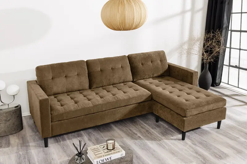 SOFA NAROŻNA STOCKHOLM BRĄZOWY SZTRUKS 220 CM / 44153 / INVICTA INTERIOR