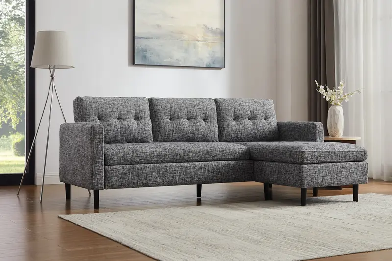 SOFA NAROŻNA STOCKHOLM SZARY TKANINA TEKSTUROWANA 220 CM / 47839 / INVICTA INTERIOR