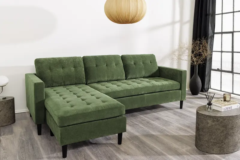 SOFA NAROŻNA STOCKHOLM ZIELONY SZTRUKS 220 CM / 44152 / INVICTA INTERIOR