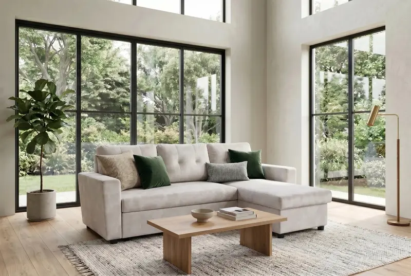 SOFA ROZKŁADANA APARTMENT 3 OSOBOWA 202 CM BEŻOWA Z FUNKCJĄ SPANIA / 48121 / INVICTA INTERIOR