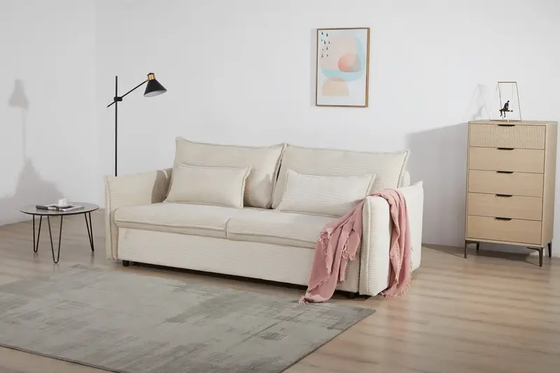 SOFA ROZKŁADANA APARTMENT 3 OSOBOWA 215 CM BEŻOWA / 47132 / INVICTA INTERIOR