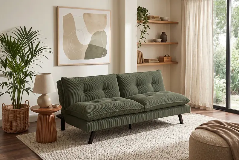 SOFA ROZKŁADANA COCOONING 3 OSOBOWA 190 CM ZIELONA / 48470 / INVICTA INTERIOR