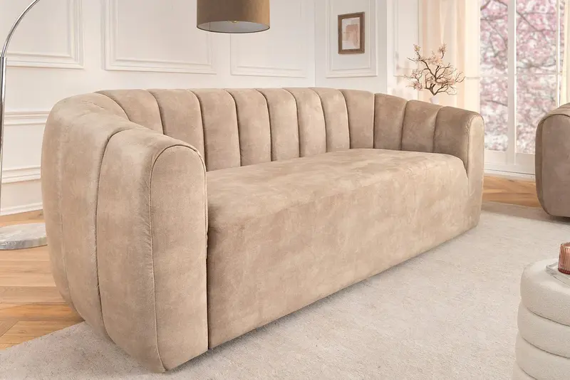 SOFA TAPICEROWANA 3 OSOBOWA BEŻOWY AKSAMIT 200 CM / 44511 / INVICTA INTERIOR