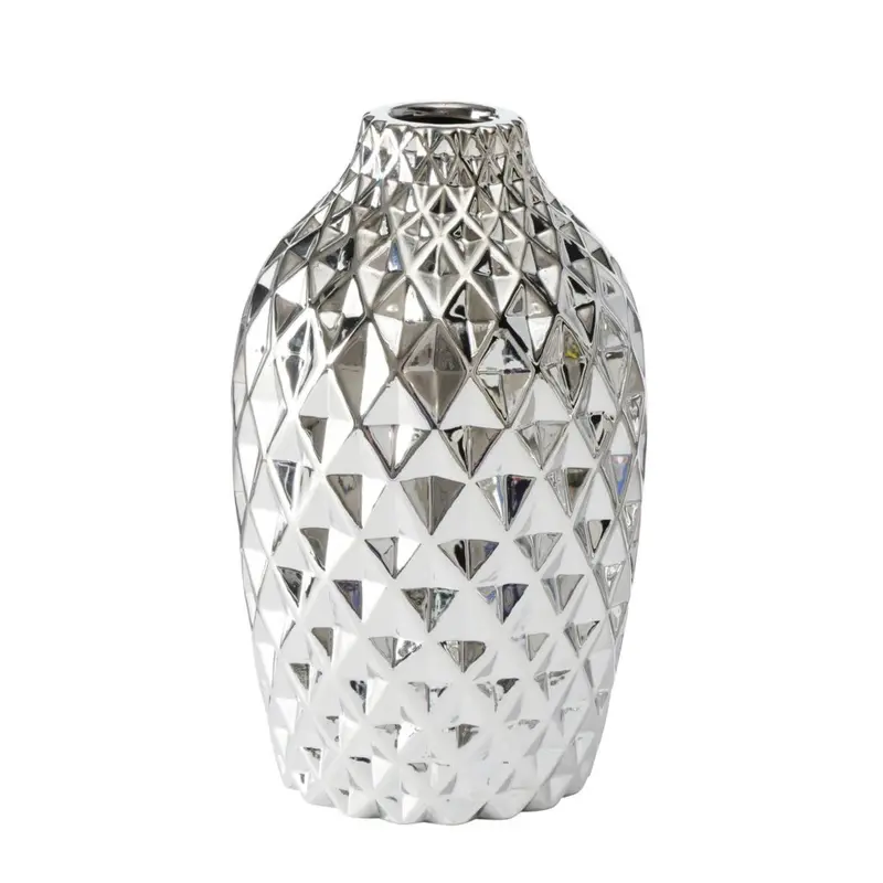 Srebrny wazon Junas, 25 cm, błyszczący