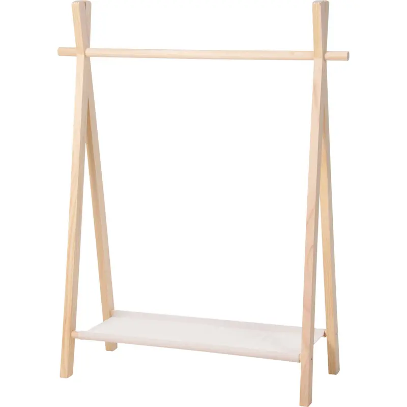Stojący wieszak na ubrania do pokoju dziecka z bambusa + półeczka tekstylna, 80 x 30 x 100 cm