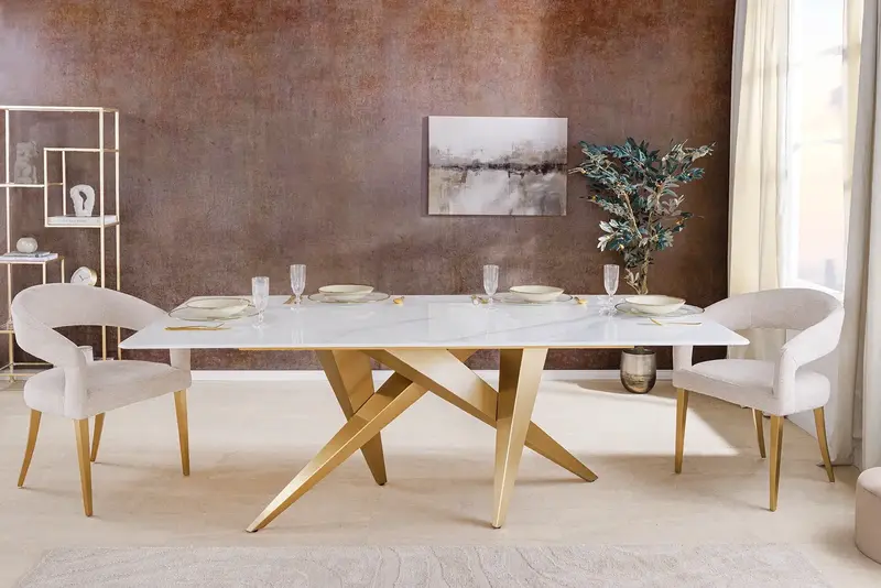 STÓŁ DO JADALNI ART LIVING 200 CM OPTYKA MARMUR / ZŁOTA PODSTAWA / 46202 / INVICTA INTERIOR