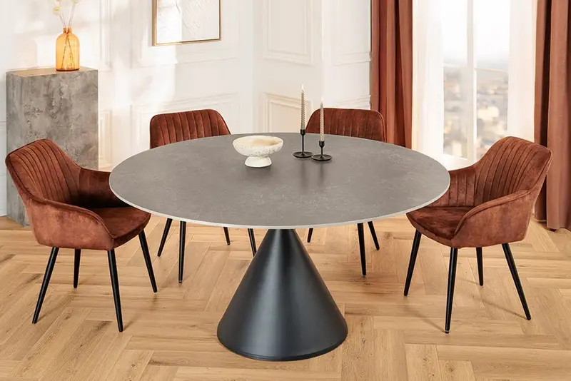 STÓŁ DO JADALNI OKRĄGŁY SIGNATURE 135 CM BLAT CERAMIKA OPTYKA SZARY MARMUR / 47472 / INVICTA INTERIOR