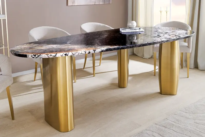 STÓŁ DO JADALNI ORGANIC 200 CM OPTYKA MARMUR / ZŁOTA PODSTAWA / 46205 / INVICTA INTERIOR