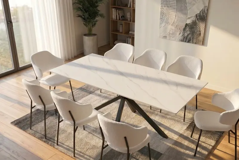 STÓŁ DO SALONU 160 CM Z CERAMICZNYM BIAŁYM BLATEM / 46901 / INVICTA INTERIOR