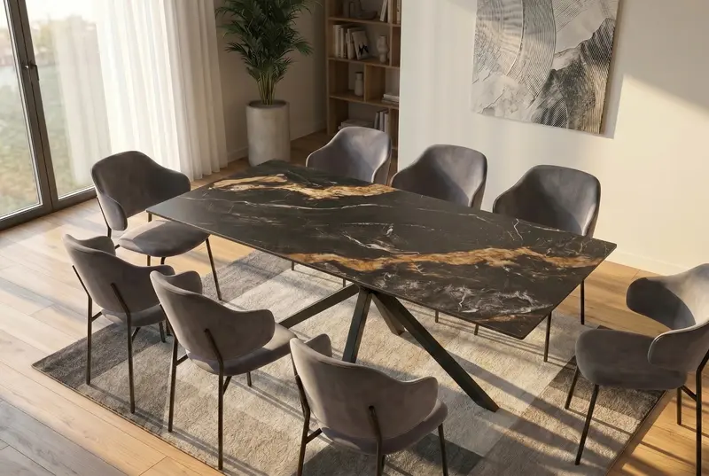STÓŁ DO SALONU 160 CM Z CERAMICZNYM CZARNYM BLATEM / 46899 / INVICTA INTERIOR