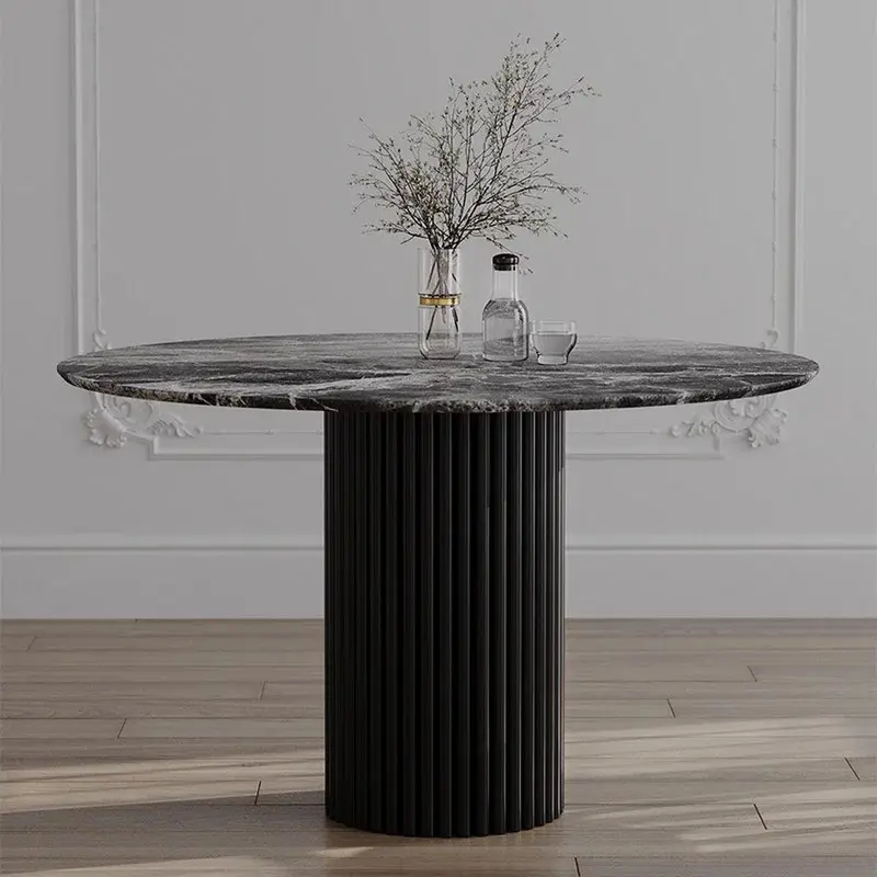 Stół Hygge z okrągłym marmurowym blatem Black Forest  / 110 cm / MH
