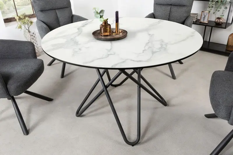 STÓŁ OKRĄGŁY 120 CM OPTYKA BIAŁY MARMUR / 42369  / INVICTA INTERIOR