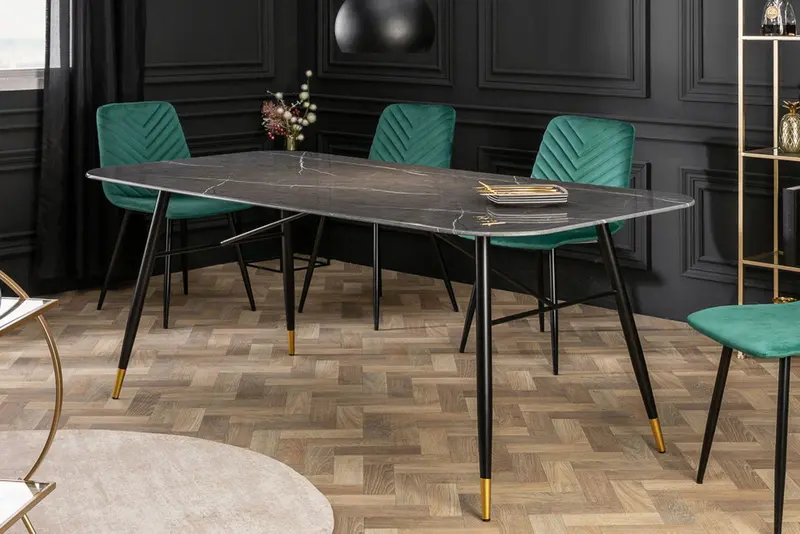 STÓŁ PARIS 180 CM SZKŁO OPTYKA MARMUR CZARNY / 40846  / INVICTA INTERIOR