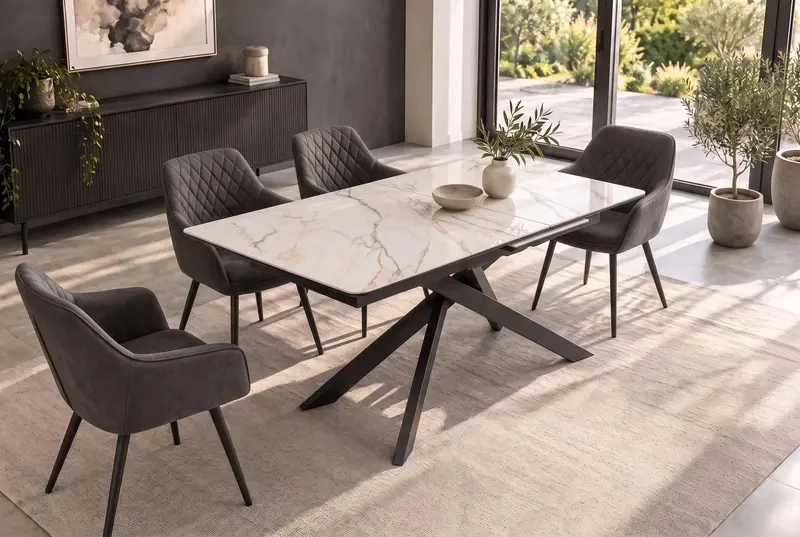 STÓŁ ROZKŁADANY ALPINE CERAMICZNY BLAT OPTYKA MARMUR 160 - 200 CM / 49616 / INVICTA INTERIOR
