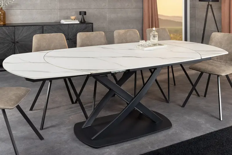 STÓŁ ROZKŁADANY INCEPTION 130-190 cm BIAŁY BLAT CERAMICZNY, OBROTOWY / 46423 / INVICTA INTERIOR