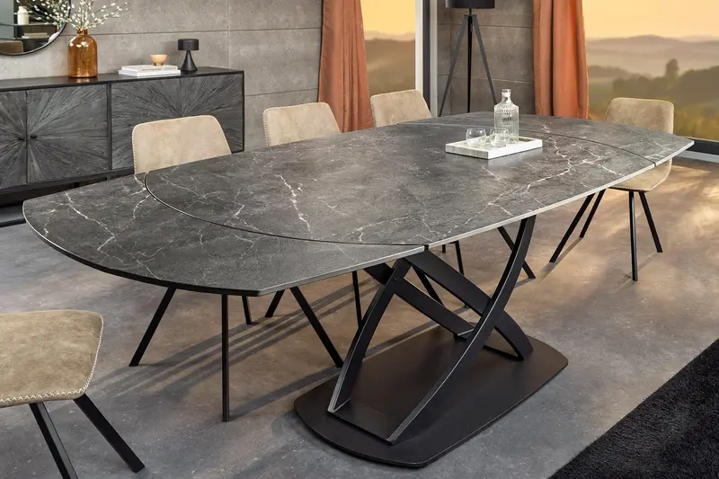 Stół ROZKŁADANY INCEPTION 130-190 cm BLAT ANTRACYTOWY, OBROTOWY / 46424 / INVICTA INTERIOR (Kopia)