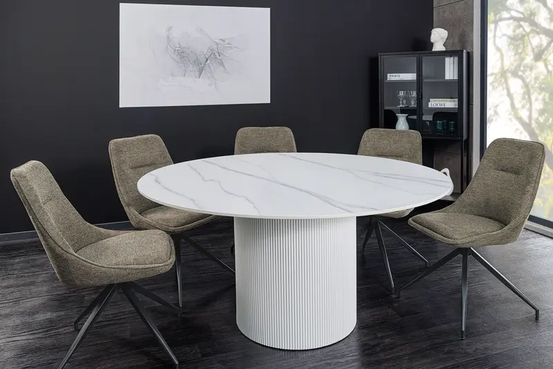 Stół UNIQUE okrągły z ceramicznym białym blatem 120 cm / 46383 / INVICTA INTERIOR