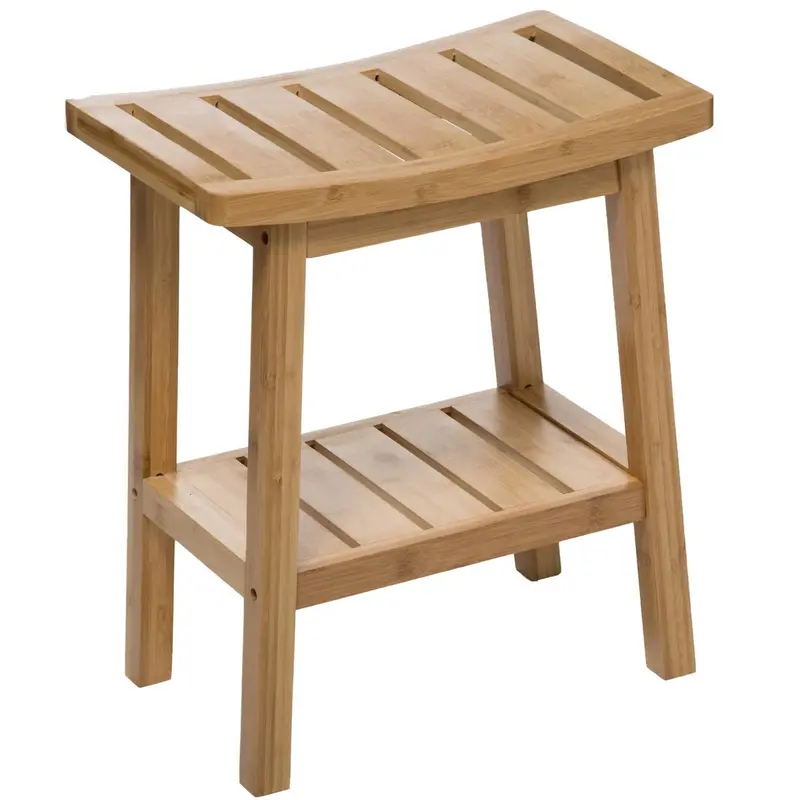 Stołek łazienkowy BAMBOO z półeczką na akcesoria