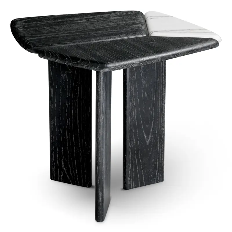 Stolik boczny Brinton, charcoal grey, lite drewno, biały marmur