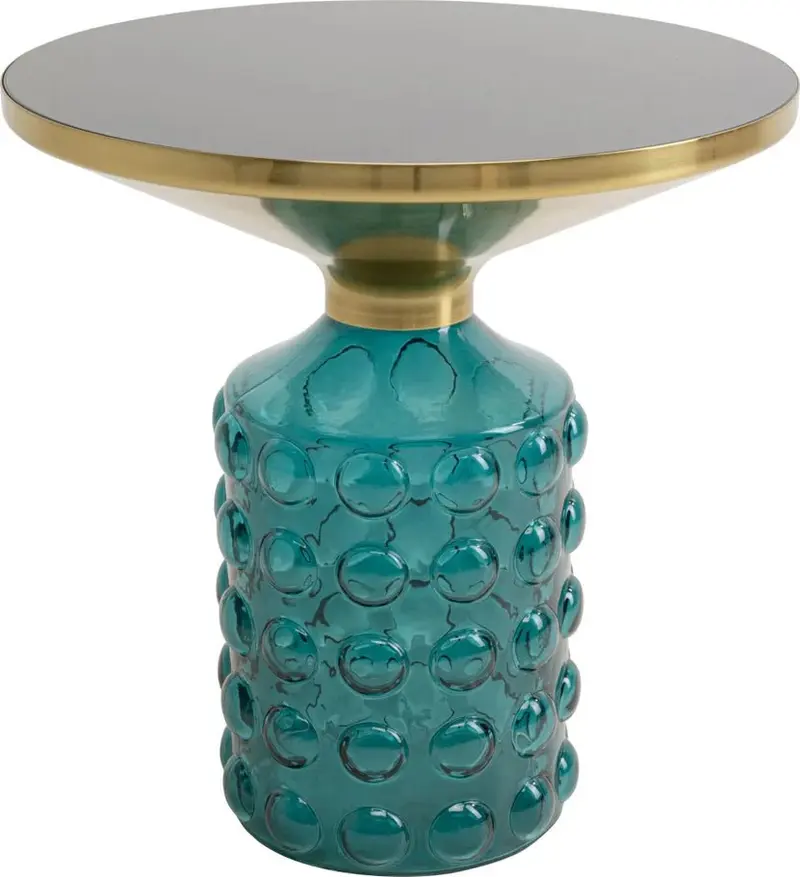 STOLIK BOCZNY ZE SZKLANYM BLATEM LOLLA TURKUSOWY Ø50cm / KARE