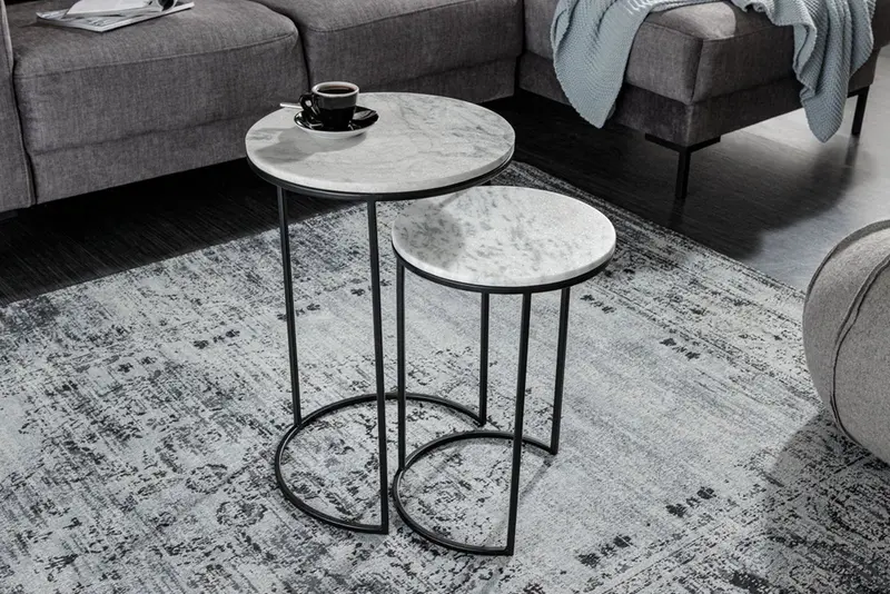 STOLIK ELEMENTS 2 SZT. OPTYKA MARMUR BIAŁY / 41553 / INVICTA INTERIOR
