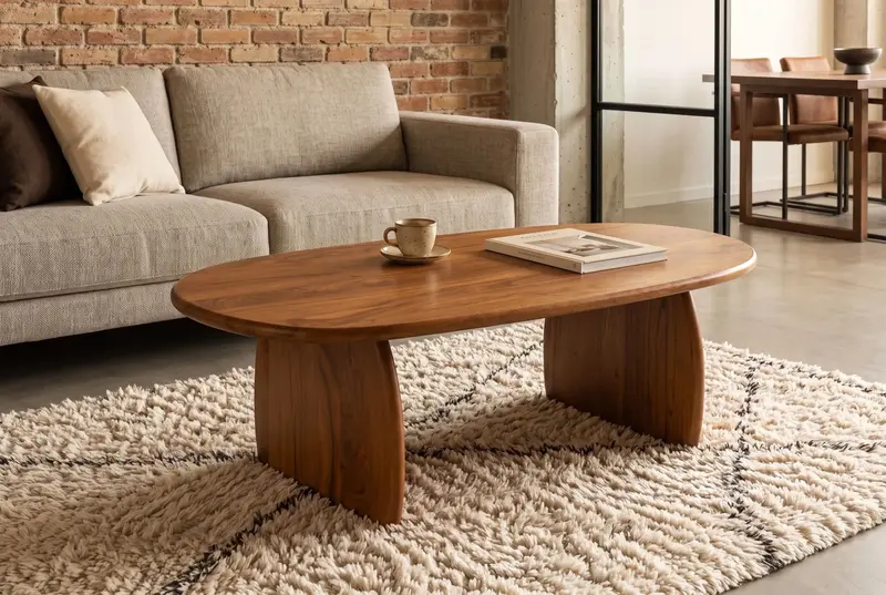 STOLIK KAWOWY 110 CM SCULPTURA DREWNO AKACJA BRĄZOWA / 49267 / INVICTA INTERIOR