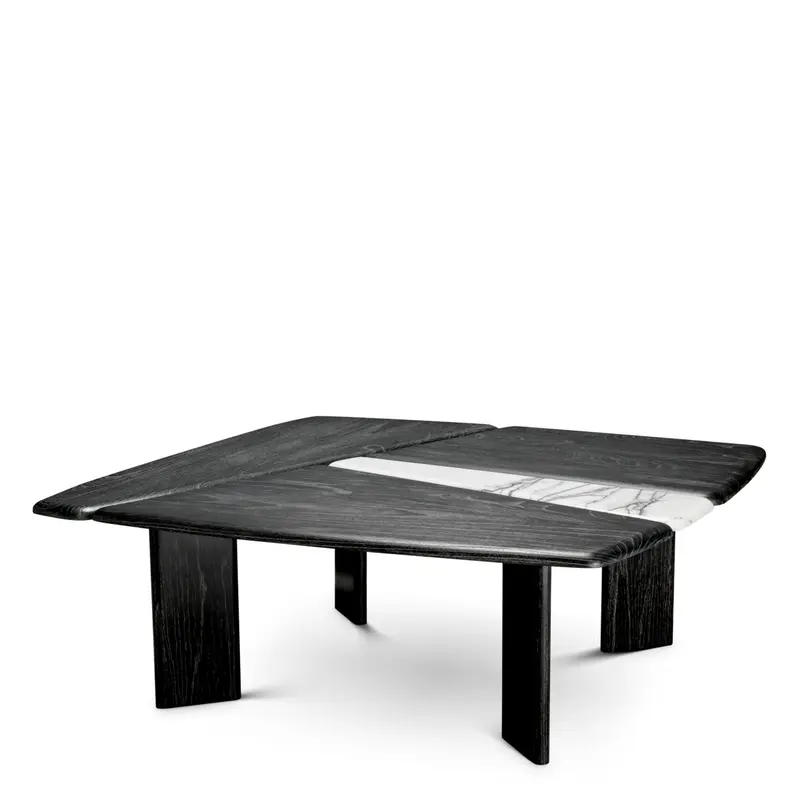 Stolik kawowy Brinton, charcoal grey, lite drewno, biały marmur