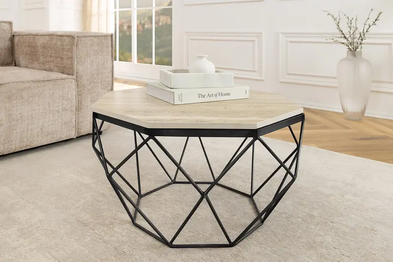 STOLIK KAWOWY DIAMOND BEŻOWY TRAWERTYN 70 CM / 45205 / INVICTA INTERIOR