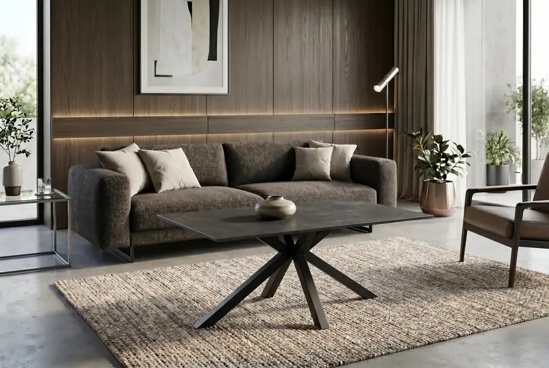 STOLIK KAWOWY DO SALONU 100 CM Z CERAMICZNYM SZARYM BLATEM / 46903 / INVICTA INTERIOR