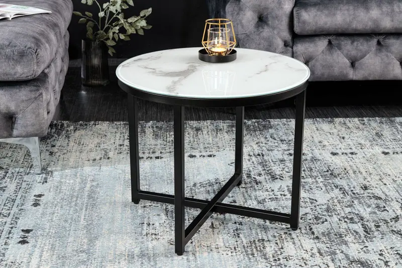 Stolik kawowy Elegance 50 cm blat optyka marmur / 42165 / INVICTA INTERIOR