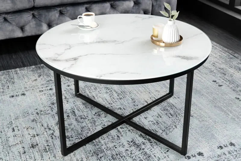 Stolik kawowy Elegance 80cm blat optyka marmur / 42159 / INVICTA INTERIOR