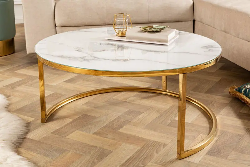 Stolik Kawowy ELEMENTS 80 CM Optyka Biały Marmur / 41888 / INVICTA INTERIOR