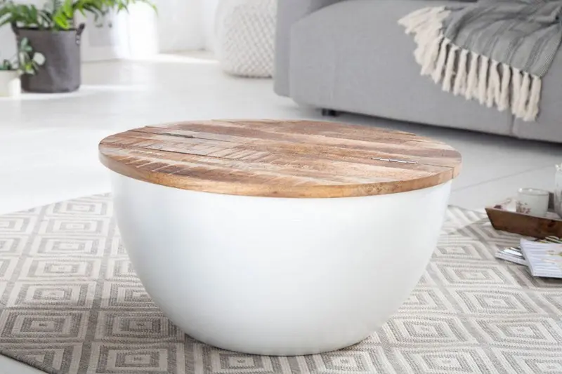 STOLIK KAWOWY INDUSTRIAL STORAGE BIAŁY MANGO 70 CM / 40891 / INVICTA INTERIOR