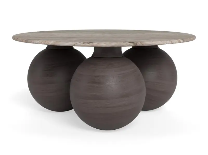 Stolik kawowy Konya Ø95 cm – szary marmur Toronto i drewno mango / 25395 / Actona
