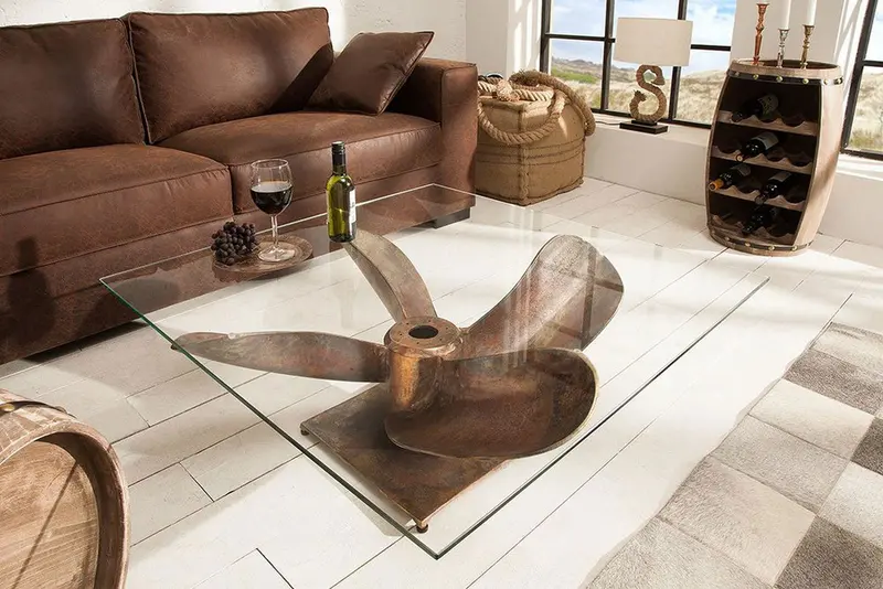 Stolik kawowy Ocean MIEDZIANY ZE SZKLANYM BLATEM 85 CM / 39254 / INVICTA INTERIOR