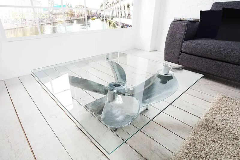 Stolik kawowy Ocean SREBRNY ZE SZKLANYM BLATEM 85 CM / 36469T / INVICTA INTERIOR