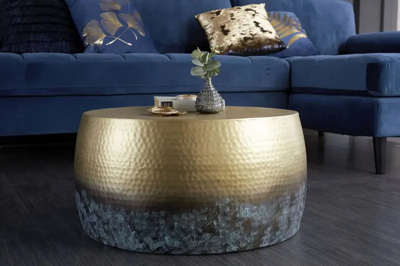 STOLIK KAWOWY ORIENT III 60 CM ZŁOTY / NIEBIESKI / 39885 / INVICTA INTERIOR