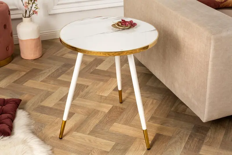 Stolik kawowy Paris biały optyka marmur 45 cm / 41889 / INVICTA INTERIOR