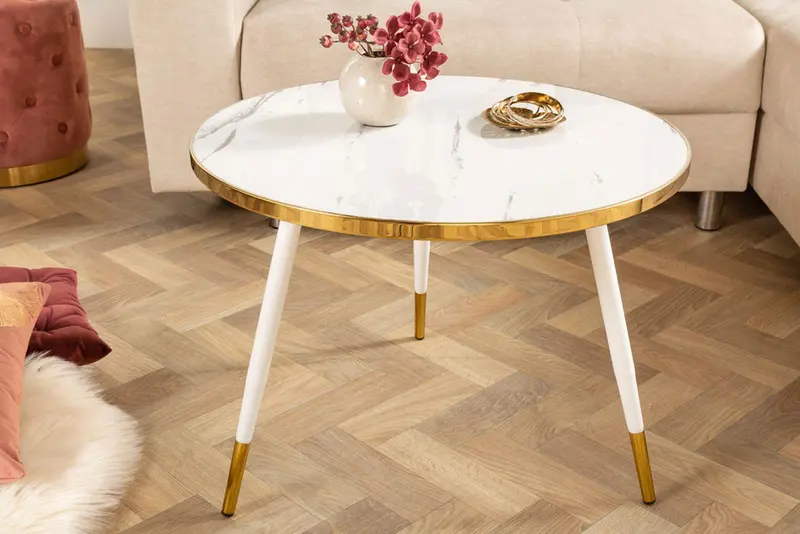 Stolik kawowy Paris biały optyka marmur 60 cm / 41891 / INVICTA INTERIOR