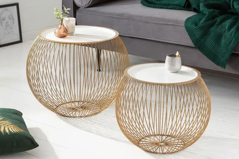 STOLIK KAWOWY STORAGE II 41 CM ZłOTY / BIAŁY / 40360  / INVICTA INTERIOR
