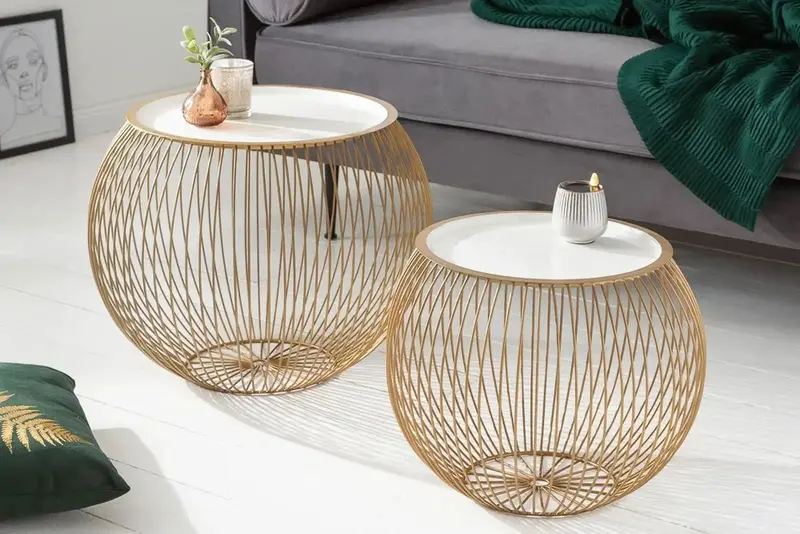 STOLIK KAWOWY STORAGE II 51 CM ZłOTY / BIAŁY / 40359  / INVICTA INTERIOR