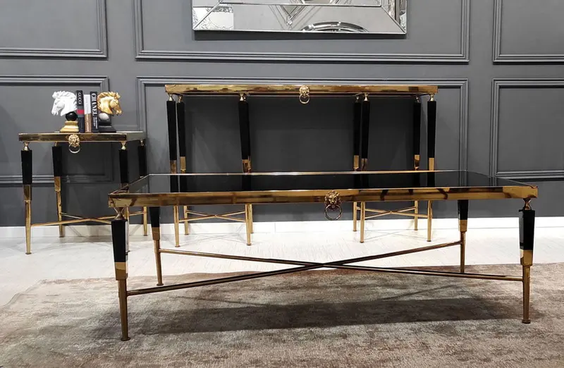 STOLIK MODERN LEW CZARNY 130 CM / ZŁOTY / ART