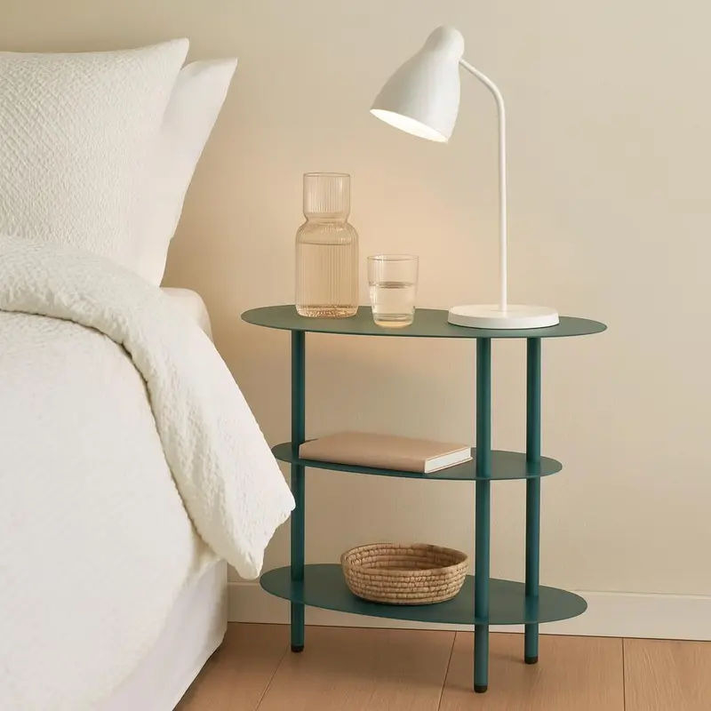 Stolik nocny SATURN, metalowy, morski, 49,5x27,5x49,5 cm