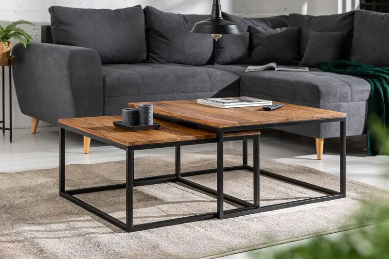 STOLIKI KAWOWE 2 szt ELEMENTS SHEESHAM  / 40001  / INVICTA INTERIOR